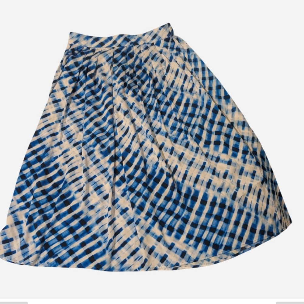 Pre-owned Elegant Blue and White A-Line Skirt Size M